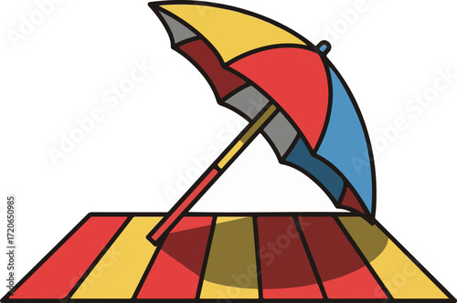 Beach Umbrella with Striped Blanket