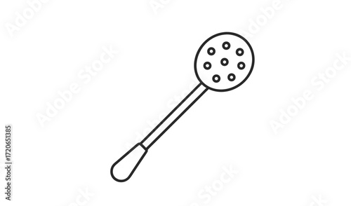 Simple line drawing of a skimmer kitchen utensil
