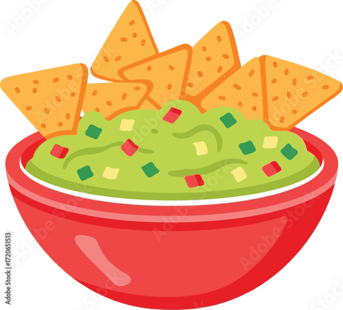 Fresh homemade guacamole and crispy tortilla chips ready to eat mexican appetizer vector