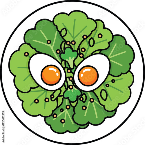 Healthy fresh salad with boiled eggs and green leaves delicious meal illustration food concept vector