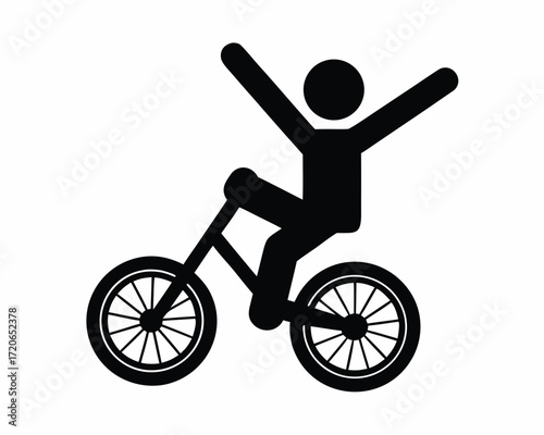 Cyclist doing stunt icon  silhouette vector isolated on white background