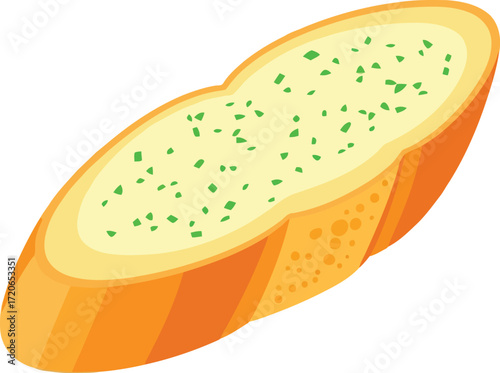 Delicious garlic bread slice toasted golden herb sprinkled italian food appetizer freshly baked isolated vector