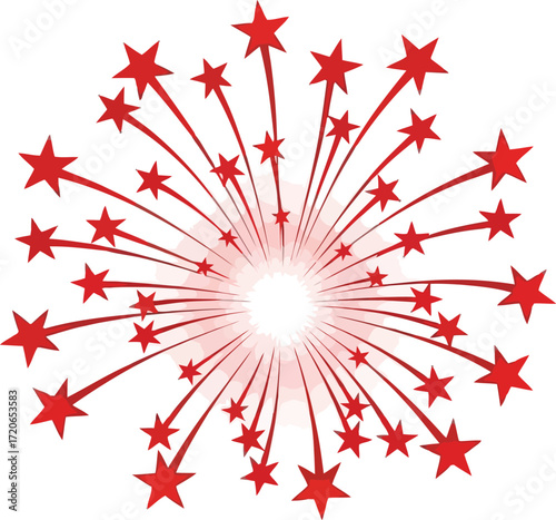 Exploding red star burst fireworks display celebration event sparkler festive light show vector