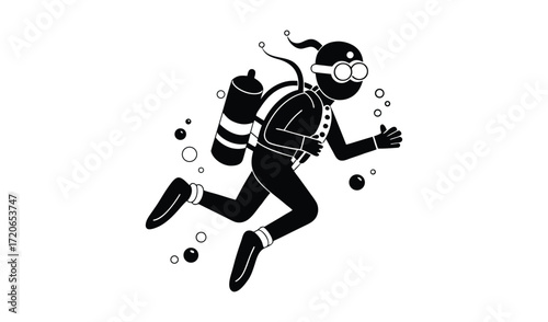 Stylized silhouette of a diver in motion underwater