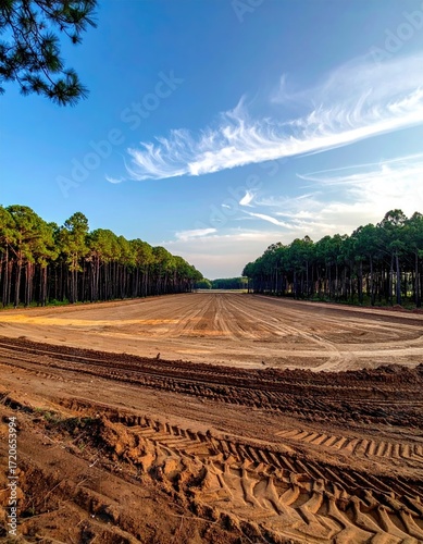 Empty Construction Site in Pine Forest.