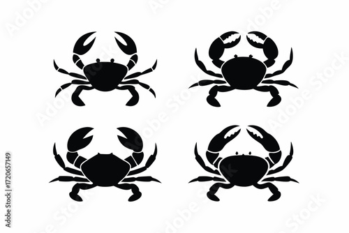 set of Crab walking icon silhouette vector isolated on white background