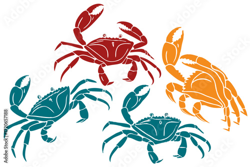 set of Crab walking silhouette vector isolated on white background