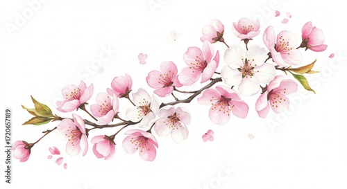 Fototapeta Naklejka Na Ścianę i Meble -  Fiori di ciliegio rosa delicati dipinti ad acquerello luce soffusa primavera. AI Generated