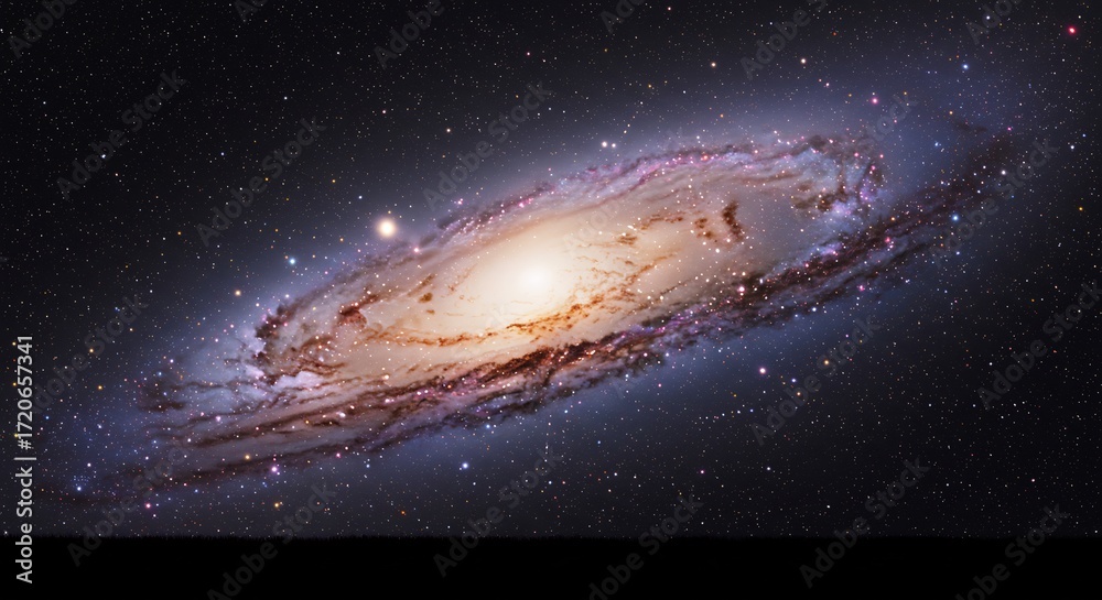 Fototapeta premium Galassia spirale brilla intensamente nello spazio oscuro stelle brillano dolcemente. AI Generated