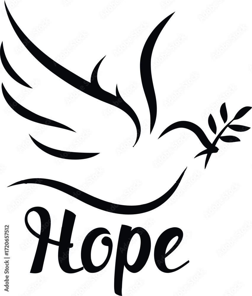 Obraz premium stylized black and white dove bird silhouette with olive branch,minimalist geometric pattern,digital art 