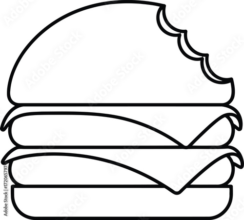 Stylized line art icon of a bitten hamburger minimalist food illustration graphic design element vector