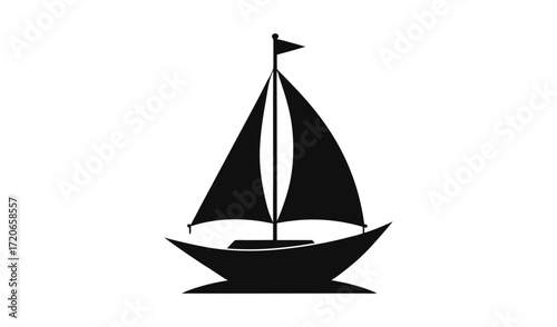 Silhouette of a sailboat with sails full of wind on a white background