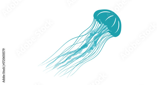 An illustration of a translucent jellyfish with long trailing tentacles gracefully drifting through the ocean currents.