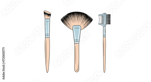 A collection of three essential makeup brushes designed for precise application and flawless blending.