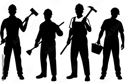 set of Construction worker with tools silhouette illustration