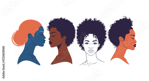 Diverse women's portraits showcasing different hairstyles and skin tones.