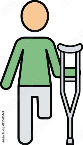 Person with prosthetic leg and crutch symbol icon graphic medical rehabilitation recovery vector