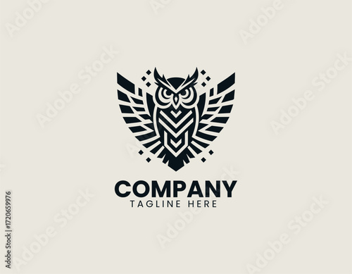 Owl Cyborg Shield Vector Logo
