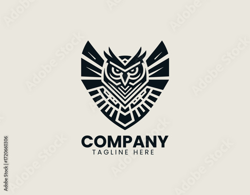 Owl Cyborg Shield Vector Logo