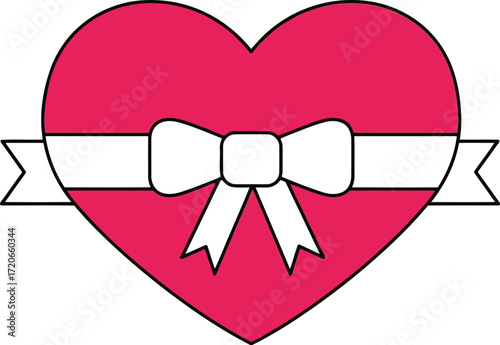Vibrant red heart with white ribbon and bow symbolizing love celebration and valentine's day romance vector