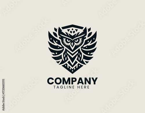 Owl Cyborg Shield Vector Logo