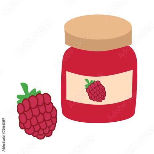 Delicious Homemade Raspberry Jam in a Glass Jar.