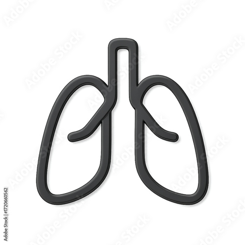 A stylized, dark gray outline of human lungs with a subtle shadow effect against a white background.