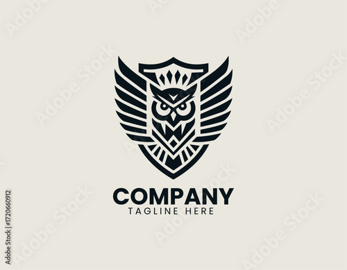 Owl Cyborg Shield Vector Logo