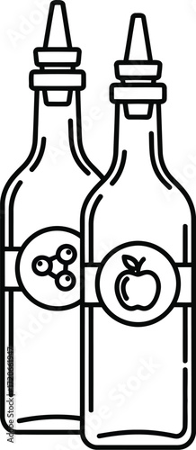 Vector illustration of two bottles of condiments featuring an apple and berries icon set vector