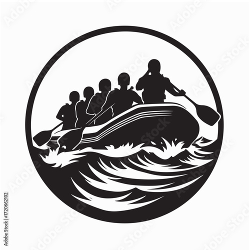 River Rafting Silhouette Vector Art, Icons, and Graphics on white background