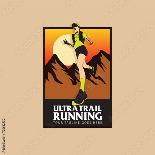 ultra trail run illustration image for background and logo vector