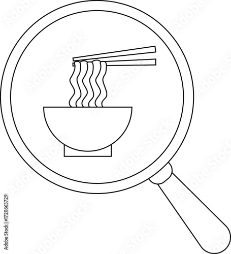 magnifying glass icon and bowl of noodles icon