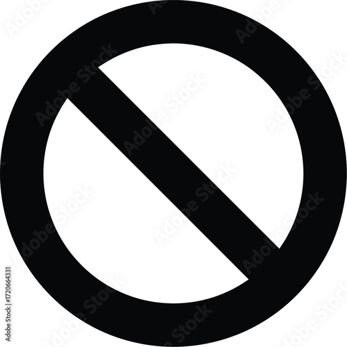 A black and white circular symbol with a diagonal line through it, representing a prohibition or restriction.
