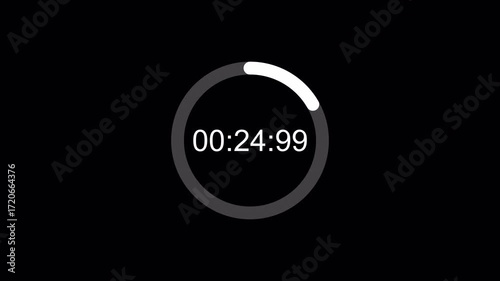 30 seconds circle countdown timer animation, thirty seconds countdown from 30 to 0 seconds on transparent background, Countdown video in 4k.
