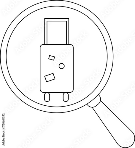 magnifying glass icon and travel suitcase icon