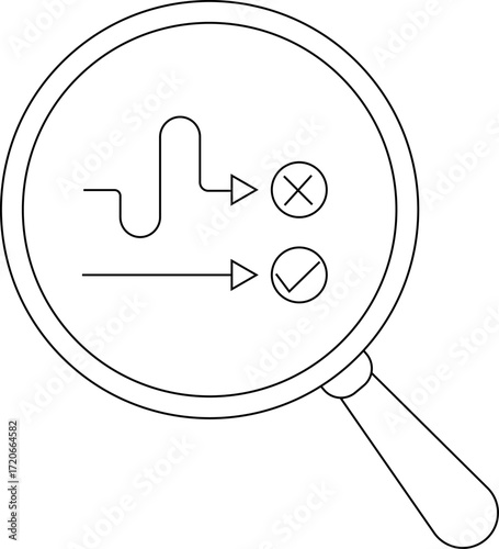 magnifying glass icon and wrong path and right path icon