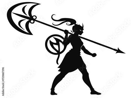 Silhouette Warrior Durga with Trident Vector Art