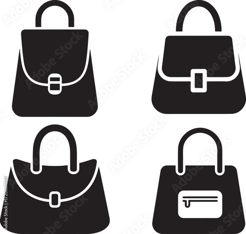 Minimalist Handbag Icon Set, Fashion Bag Silhouette Collection for Logo, App & Design