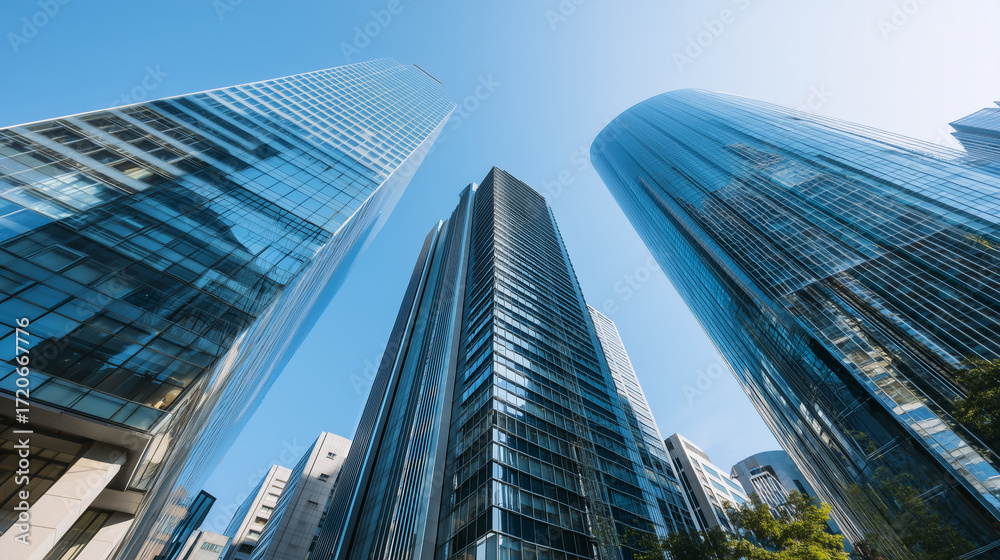 Obraz premium Modern business skyscrapers with glass facades in city center