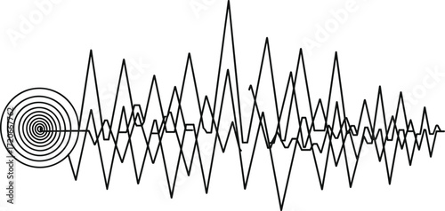 Sound wave illustration, abstract audio signal, vibration energy concept, frequency pattern design, dynamic waveform art, acoustic technology, digital resonance graphic