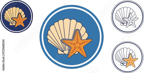 Seashell and Starfish Decorative Circular Icons