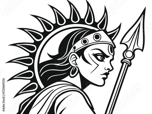 Durga Puja 2025 Illustration – Warrior Goddess with Trident Vector