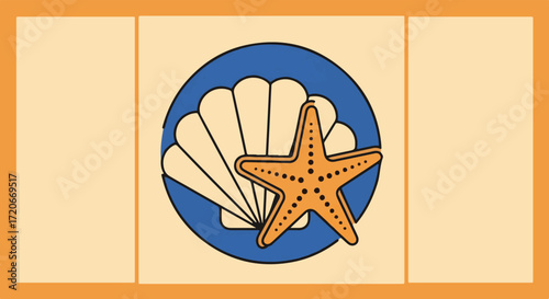 Seashell and Starfish Icon in a Circle
