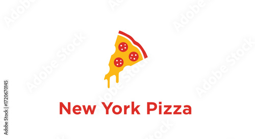 A stylized graphic logo featuring a dripping slice of pizza with pepperoni, above the red text 'New York Pizza' on a white background.