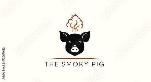 Black pig head logo with smoke above, text 'The Smoky Pig' below on beige background.