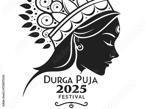 Durga Puja 2025 Vector Illustration – Maa Durga with Crown