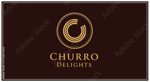 A dark brown rectangular logo with the text "CHURRO DELIGHTS" and a circular emblem above it.
