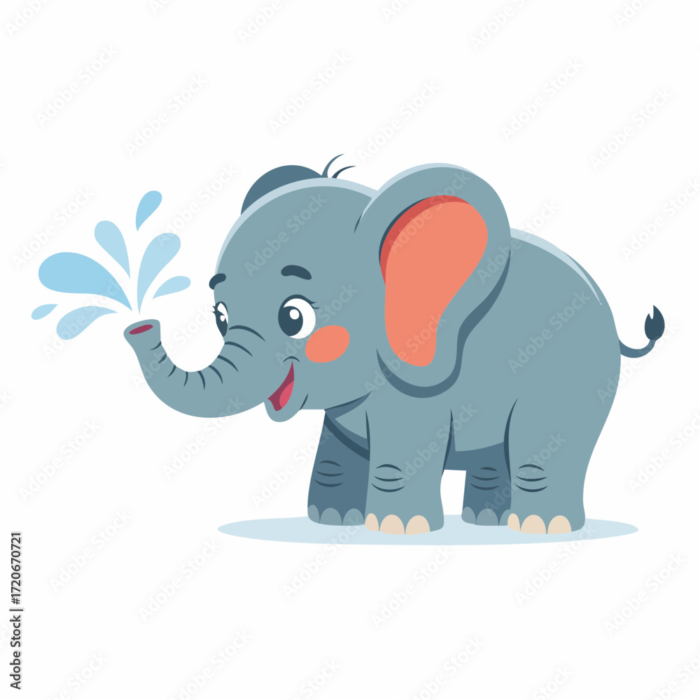 Obraz premium Playful Cartoon Elephant Spraying Water with its Trunk in Upbeat Mood.