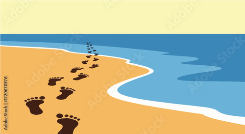 Footprints on Beach Shoreline