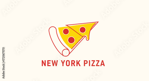 A simple logo featuring a slice of pizza with melted cheese and the words 'New York Pizza'.